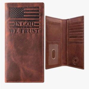 American Flag Long Wallet For Men with " IN GOD WE TRUST "